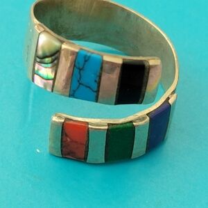 VINTAGE STUNNING Multi STONES  Inlay  Ring SIZE 6.5